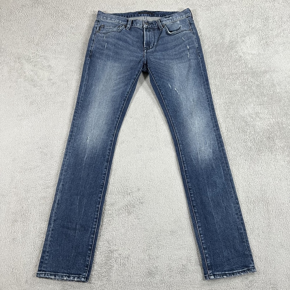 John Varvatos Jeans Mens 30x31 Blue Slim Straight 5 Pocket Washing Distressed